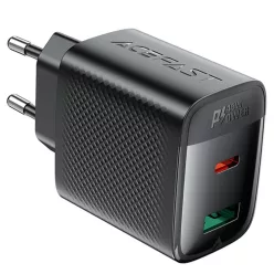   Acefast Fali Töltő (A106) - GaN, Gyors Töltés, Type-C, USB, 45W, 3A, Intelligens Chip - Fekete
