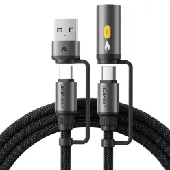  Acefast - Adatkábel (J6) - Multifunkciós, Gyors töltés, USB/USB-C - Type-C/Szivargyújtó, 60W, 3A, 1.2m - Fekete