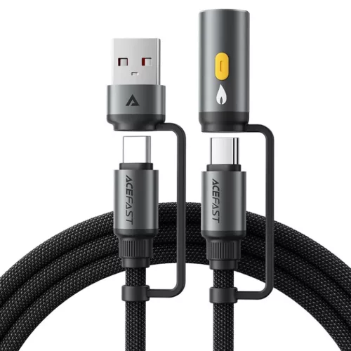 Acefast - Adatkábel (J6) - Multifunkciós, Gyors töltés, USB/USB-C - Type-C/Szivargyújtó, 60W, 3A, 1.2m - Fekete
