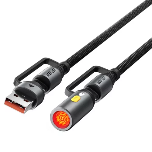 Acefast - Adatkábel (J6) - Multifunkciós, Gyors töltés, USB/USB-C - Type-C/Szivargyújtó, 60W, 3A, 1.2m - Fekete