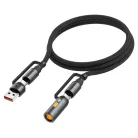 Acefast - Adatkábel (J6) - Multifunkciós, Gyors töltés, USB/USB-C - Type-C/Szivargyújtó, 60W, 3A, 1.2m - Fekete