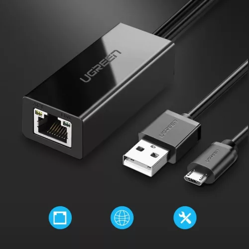 Ugreen külső hálózati adapter USB 100Mbps Chromecasthez 1m kábellel fekete (30985)
