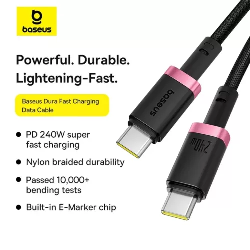 MacBook Piros / Fekete Baseus - Data Cable Dura Series (P10377803U03-01) - Gyors töltés, Type-C, PD 240W, 480Mbps, 1m