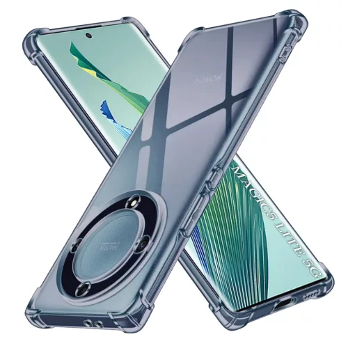 Honor Magic5 Lite - Ütésálló Átlátszó Szilikon Tok - Füst Fekete tok