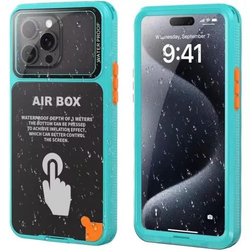 iPhone 12/12 Pro/13/13 Pro/14/14 Pro/15/15 Pro/16 Kék ShellBox AirBox Vízálló IP68 Tok (6,1 hüvelyk)