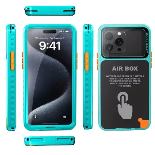 iPhone 12/12 Pro/13/13 Pro/14/14 Pro/15/15 Pro/16 Kék ShellBox AirBox Vízálló IP68 Tok (6,1 hüvelyk)