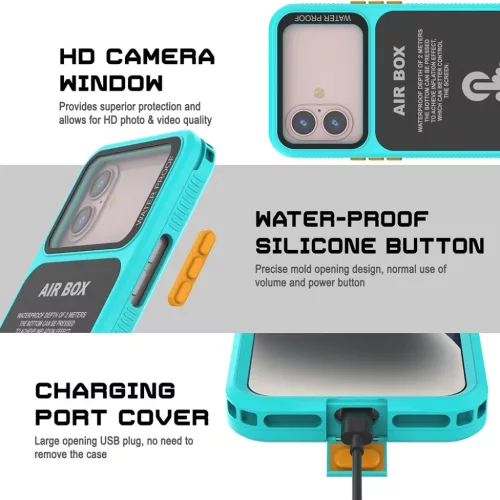 iPhone 12/12 Pro/13/13 Pro/14/14 Pro/15/15 Pro/16 Kék ShellBox AirBox Vízálló IP68 Tok (6,1 hüvelyk)