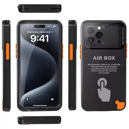 iPhone 12/12 Pro/13/13 Pro/14/14 Pro/15/15 Pro/16 Fekete ShellBox - AirBox Vízálló IP68 Tok (6.1 hüvelyk)