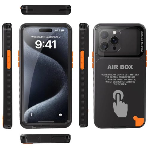 iPhone 12 Pro Max/13 Pro Max/14 Pro Max/15 Pro Max/16 Pro Max/15+/16+ Fekete ShellBox AirBox Vízálló IP68 (6,7 inch) tok