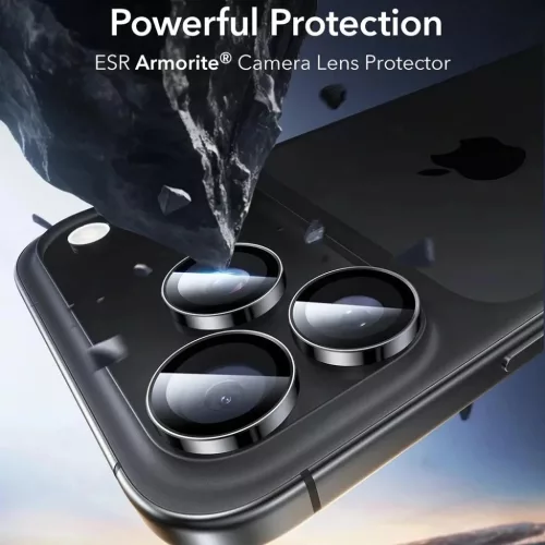 Apple iPhone 14 Pro/Pro Max/15 Pro/Pro Max/16 Pro/Pro Max/17 Pro/Pro Max Fekete ESR Armorite Kameralencse Védők üvegfólia (2 csomag)