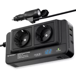   Techsuit - Autós Áramátalakító PowerDrive X (IA2) - Type-C, 2x USB-A, 2x AC Csatlakozó, 220V, 200W - Fekete