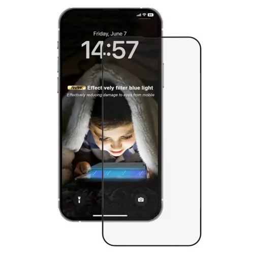iPhone 16 Fekete ANANK 2.5D 3X megerősített kékfény-szűrős védelem üvegfólia