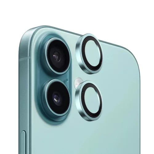 Blueo - Eredeti Fémkeretes Lencsevédő (2 darab) - iPhone 15 / iPhone 15 Plus - Zöld üvegfólia