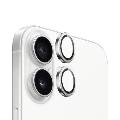 Blueo - Eredeti fémkeretes lencsevédő (2 darab) - iPhone 16 / iPhone 16 Plus - Ezüst üvegfólia