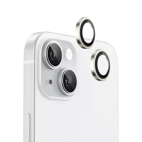 Blueo - Eredeti Fém Keretes Lencsevédő (2 darab) - iPhone 15 / iPhone 15 Plus - Sárga üvegfólia