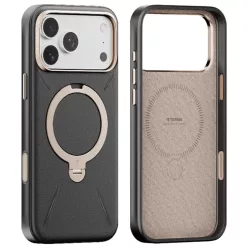 iPhone 17 Pro Max Torras - QPRO Leather Series - Fekete tok