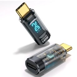  Adapter USB-C Techsuit - DataBoost (A23), LED Digital Display, 40Gbps, 8K@60Hz, PD240W - Szürke
