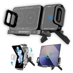   Car Holder Techsuit ModoDock (SW1) vezeték nélküli töltéssel - 360°-os forgás, Kettős motor intelligens érzékelés, 15W - Fekete