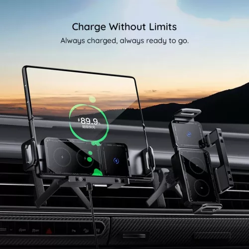 Car Holder Techsuit ModoDock (SW1) vezeték nélküli töltéssel - 360°-os forgás, Kettős motor intelligens érzékelés, 15W - Fekete