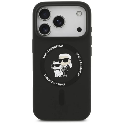 iPhone 17 Pro Max Karl Lagerfeld Silicone Karl&Choupette Ring MagSafe tok fekete