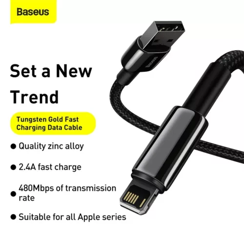 Baseus Tungsten USB - Lightning kábel 2.4A 1m fekete (CALWJ-01)