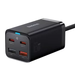   Baseus GaN3 Pro gyors töltő GaN 2 x USB Type C / 2 x USB 65W PD, QC4.0+, AFC, PPS + kábel USB Type C - USB Type C 1m fekete (CCGP040101)