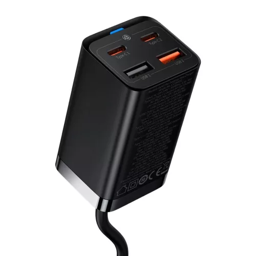 Baseus GaN3 Pro gyors töltő GaN 2 x USB Type C / 2 x USB 65W PD, QC4.0+, AFC, PPS + kábel USB Type C - USB Type C 1m fekete (CCGP040101)