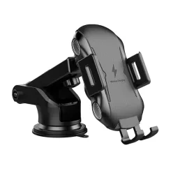   Autós telefontartó vezeték nélküli töltéssel - Techsuit Premium (CAPD032) - műszerfalra, szélvédőre, légbeömlőre, 10W - fekete.