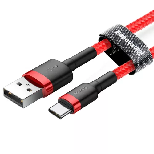 Baseus Cafule Nylon harisnyázott USB/USB-C kábel QC3.0 3A 0,5 m piros