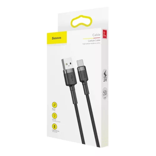 Baseus Cafule Nylon harisnyázott USB/USB-C kábel QC3.0 3A 0,5 m fekete-szürke)