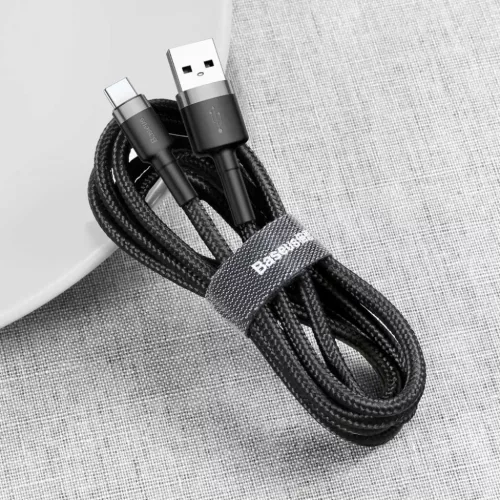Baseus Cafule Nylon harisnyázott USB/USB-C kábel QC3.0 3A 0,5 m fekete-szürke)