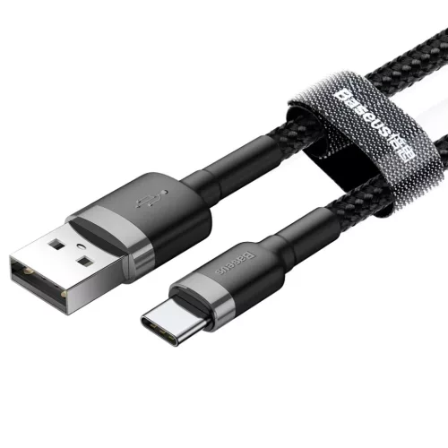 Baseus Cafule Nylon harisnyázott USB/USB-C kábel QC3.0 3A 0,5 m fekete-szürke)
