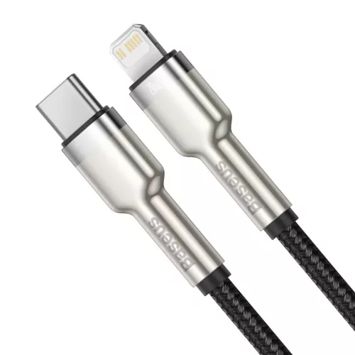 Baseus Cafule Metal nylon harisnyázott USB Type-C/ Lightning kábel PD 20W 1m fekete (CATLJK-A01)
