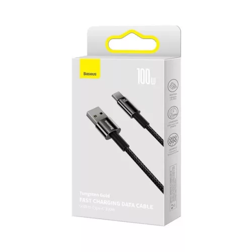 Baseus Tungsten Aranyozott USB A - USB Type-C kábel 100W 1m fekete (CAWJ000001)