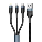 3in1 USB-ről USB-C / Micro USB / Lightning kábel, 3A, 1m (Fekete) Foneng X51