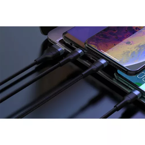 3in1 USB-ről USB-C / Micro USB / Lightning kábel, 3A, 1m (Fekete) Foneng X51