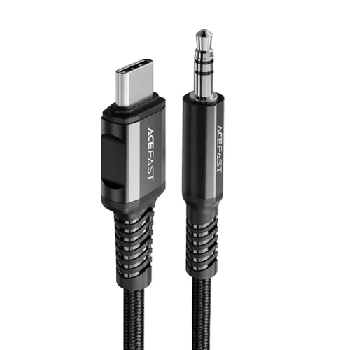 Acefast Type-C - Jack 3.5mm Hi-Fi DAC Audio Kábel Adapter (C1-08), digitális dekódolás, nejlonszövet, 1.2m - Fekete