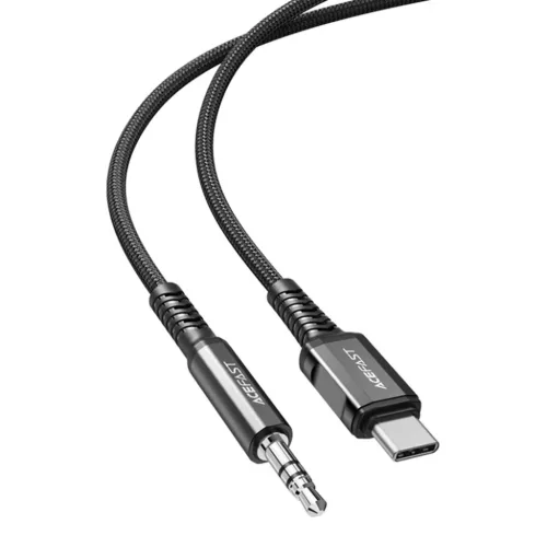 Acefast Type-C - Jack 3.5mm Hi-Fi DAC Audio Kábel Adapter (C1-08), digitális dekódolás, nejlonszövet, 1.2m - Fekete