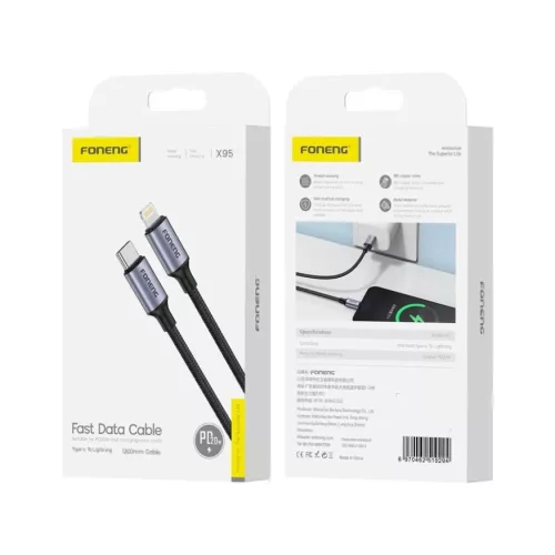 FONENG kábel X95 USB-C - Lightning PD 20W 1.2M Fekete