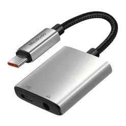   Mcdodo - Wales sorozatú audioadapter (CA-5050) - C típusú csatlakozó - C típusú csatlakozó, egyenáramú 3,5 mm, alumíniumötvözet, nejlon, 60 W teljesítményleadás, 12,5 cm - szürke