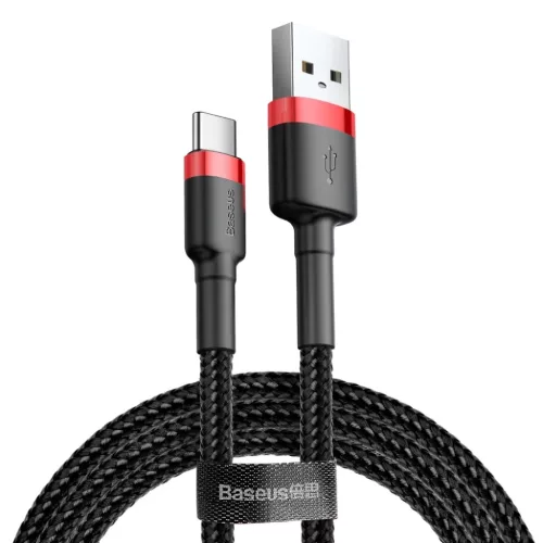 Baseus Cafule Nylon harisnyázott USB/USB-Type C kábel QC3.0 2A 2m fekete/piros (CATKLF-C91)