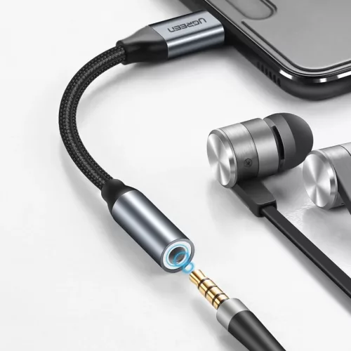 Ugreen 3.5mm jack audio/ USB Type-C fülhallgató adapter 10cm szürke