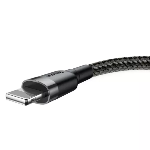 Baseus Cafule Nylon harisnyázott USB / Lightning QC3.0 2.4A kábel 1 m fekete-szürke