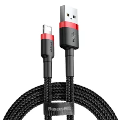   Baseus Cafule Nylon harisnyázott USB / Lightning QC3.0 1.5A kábel 2 m fekete-piros