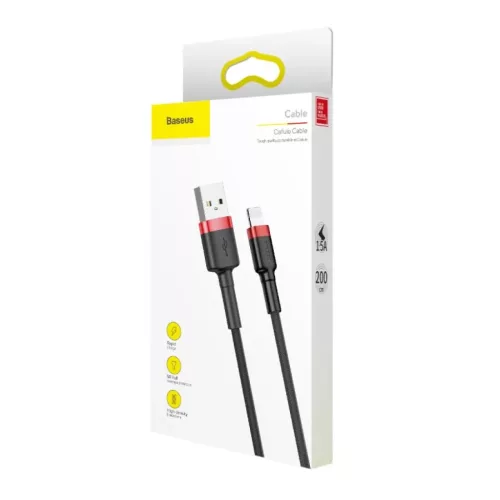 Baseus Cafule Nylon harisnyázott USB / Lightning QC3.0 1.5A kábel 2 m fekete-piros