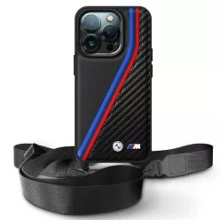   Apple iPhone 16 Pro Fekete BMW Hardcase M Edition Carbon Tricolor Csíkok & Pánt Eredeti tok