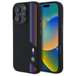   iPhone 16 Pro Eredeti BMW Szilikon Keménytok Tricolor Lines MagSafe (BMHMP16L23SCUK) fekete tok