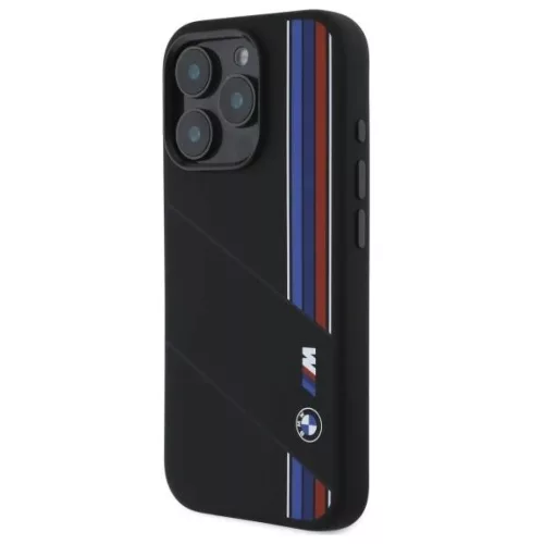 iPhone 16 Pro Eredeti BMW Szilikon Keménytok Tricolor Lines MagSafe (BMHMP16L23SCUK) fekete tok