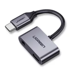  Ugreen USB Type-C - USB Type-C/3.5 mm Jack audio elosztó adapter 1.5A szürke
