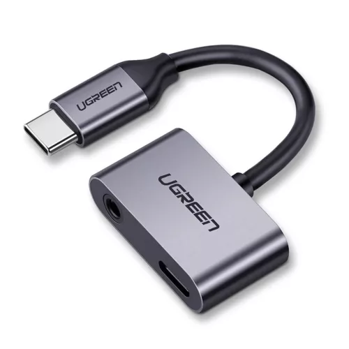 Ugreen USB Type-C - USB Type-C/3.5 mm Jack audio elosztó adapter 1.5A szürke